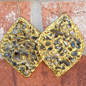 Geode Cluster Black Metallic Gold Earrings